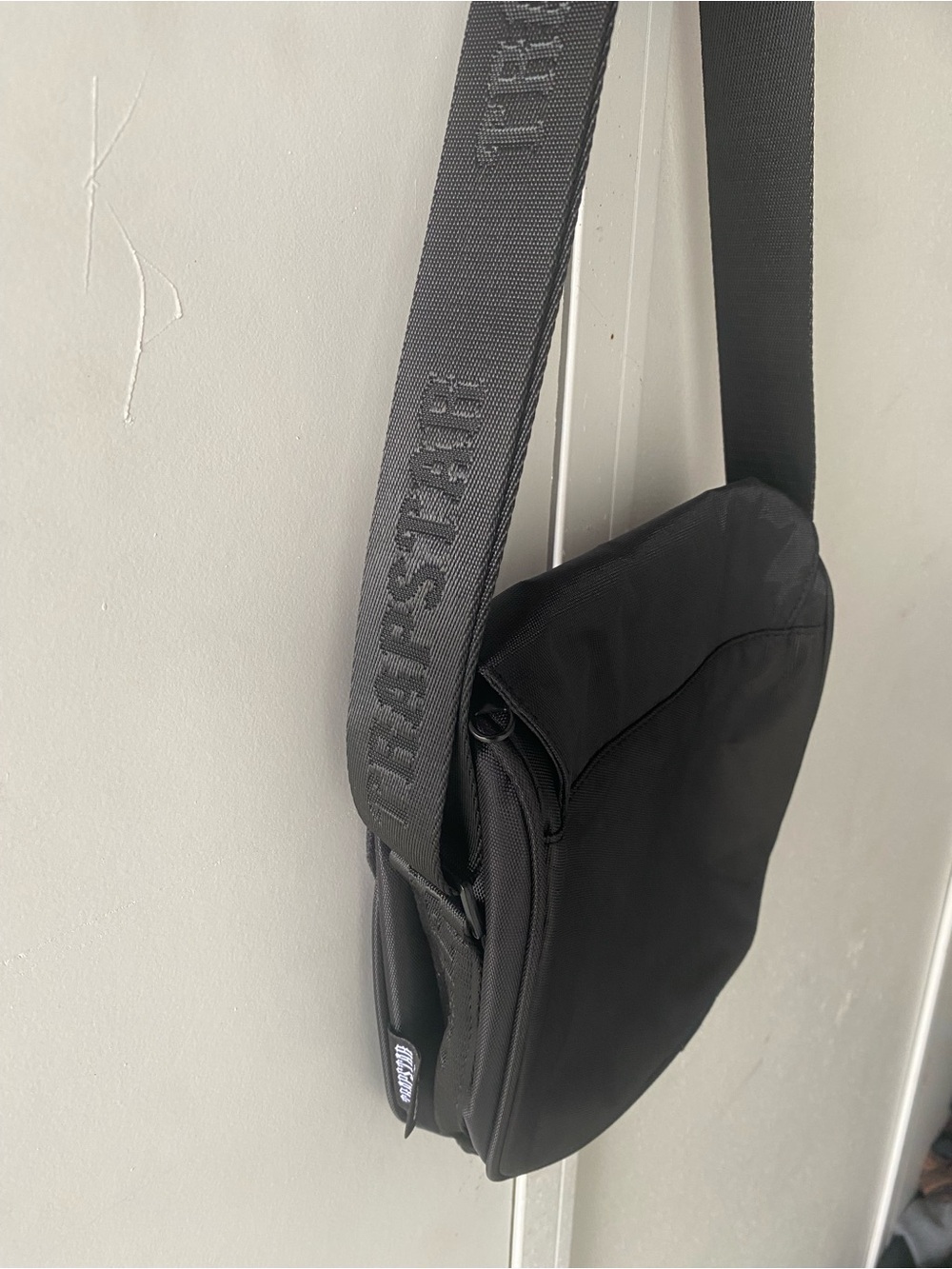 Black cross body Bag with White-Trim Decorative Buckle